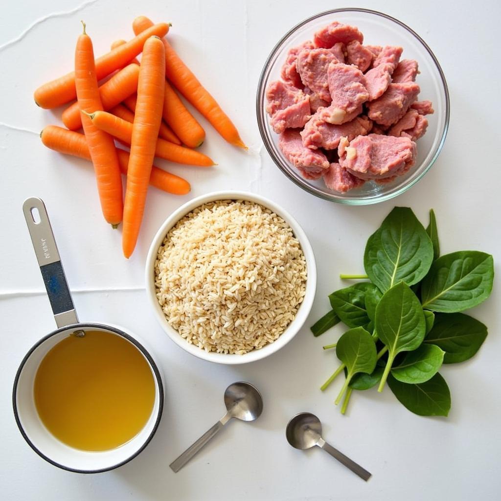 Ingredients for homemade dog food with pork