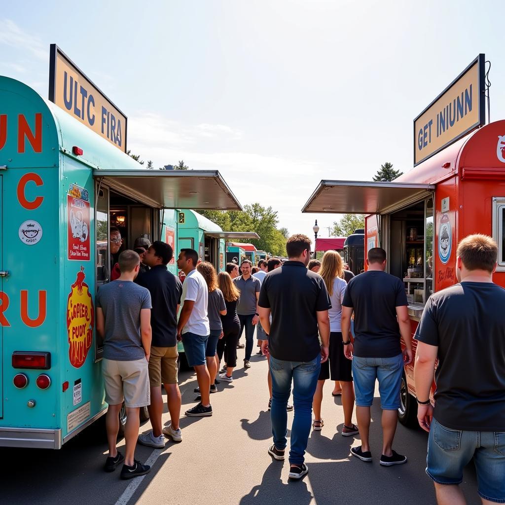 A line-up of diverse food trucks at the Hopkins Food Truck Festival