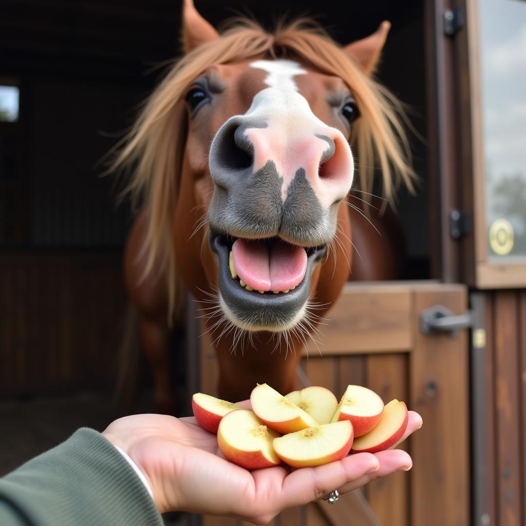 Horse Enjoying Apple Slices