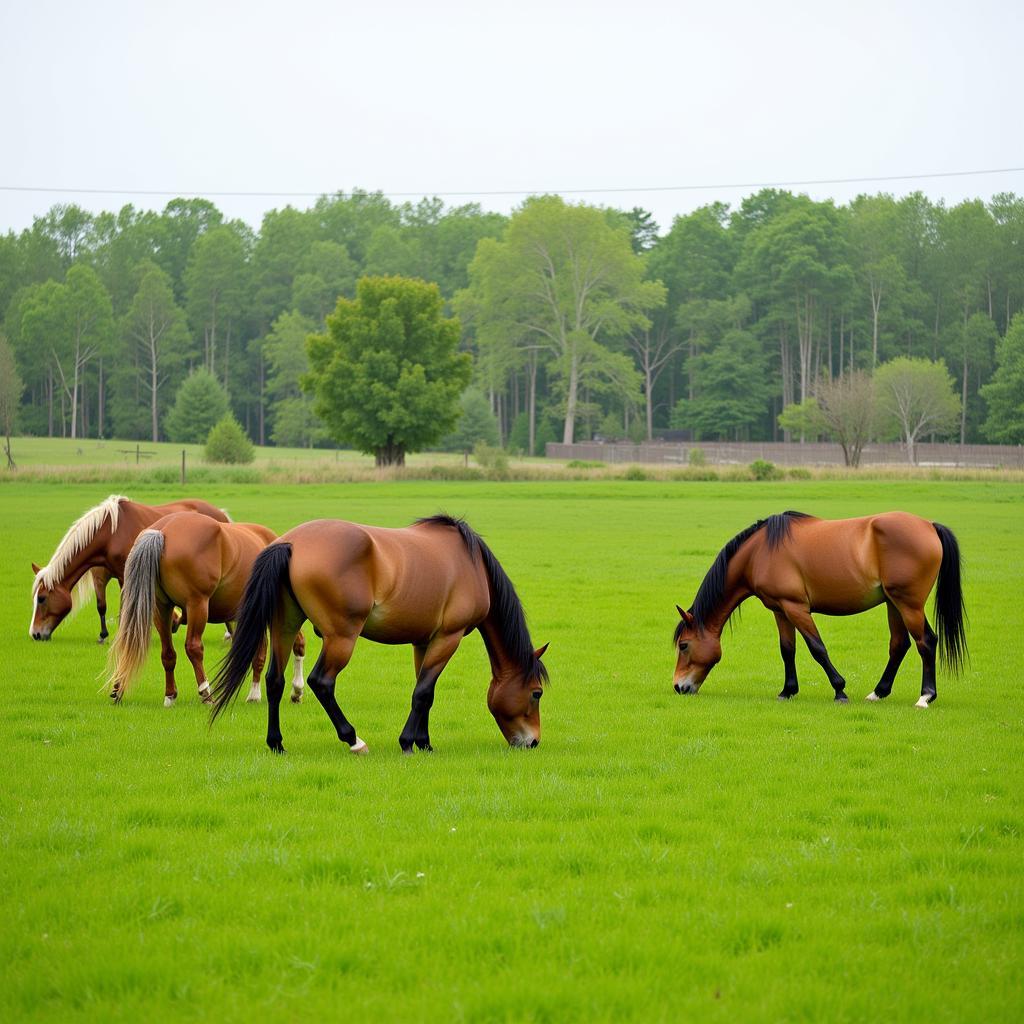 Horses Grazing in a Field