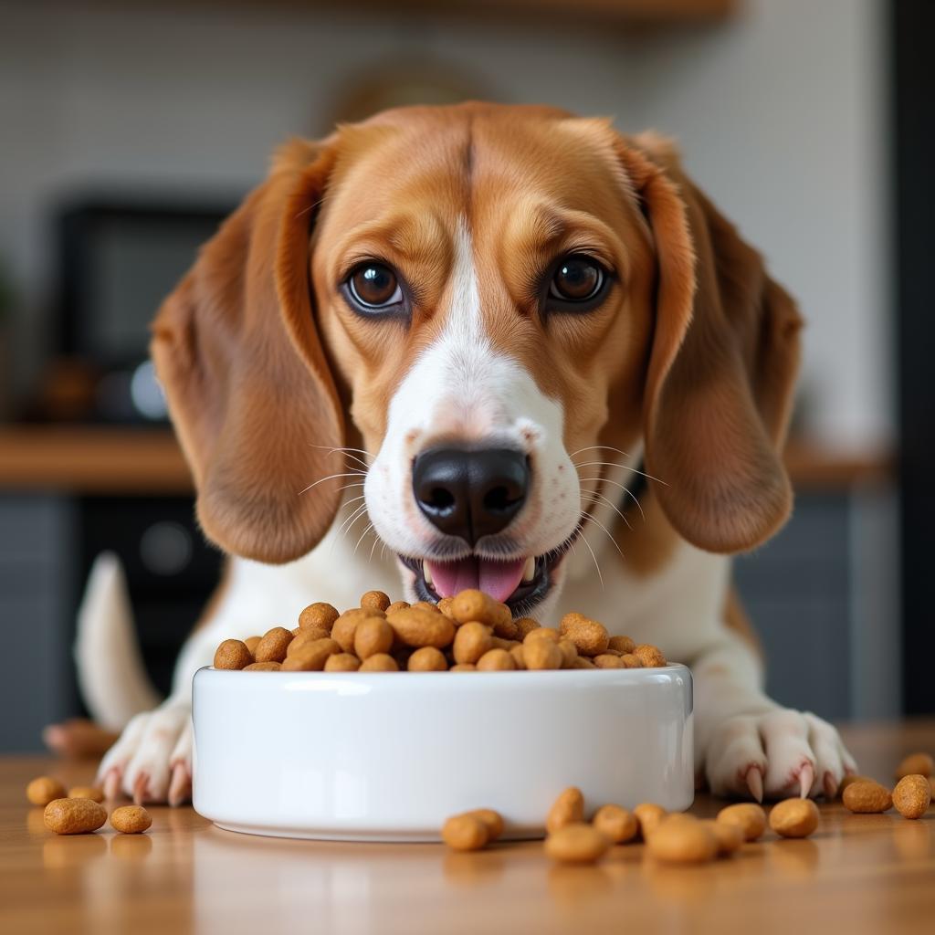 Hound Dog Enjoying Kibble