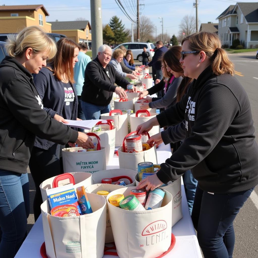 Community members participating in a food drive for the pantry.