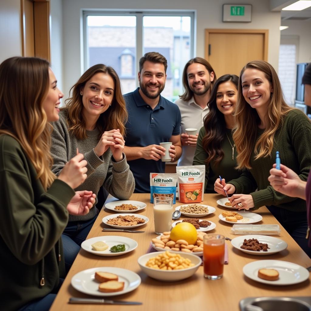 Happy employees enjoy healthy snacks provided by HR Foods Craig Co.