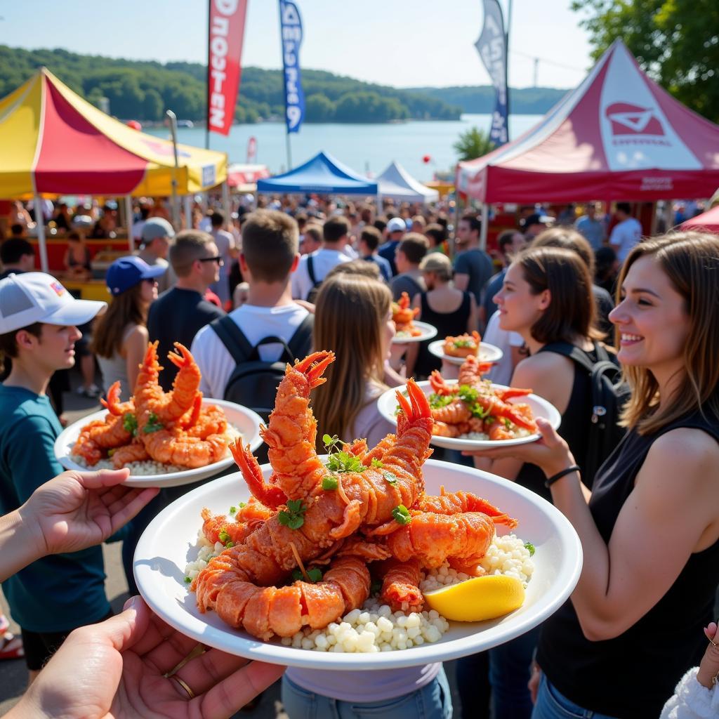 Attendees enjoying the vibrant atmosphere and fresh seafood at the Hudson River Seafood Festival