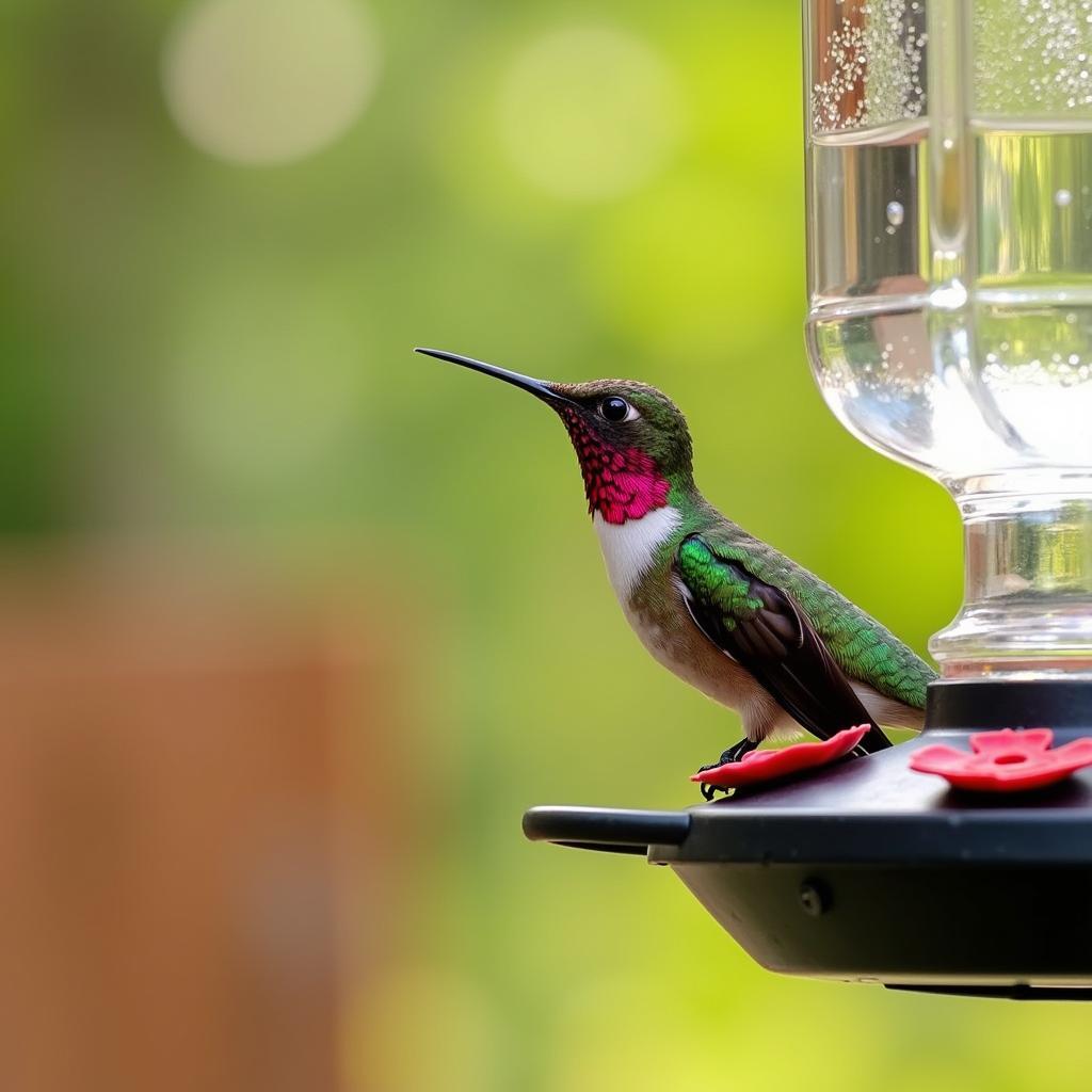 Hummingbird at a clean feeder