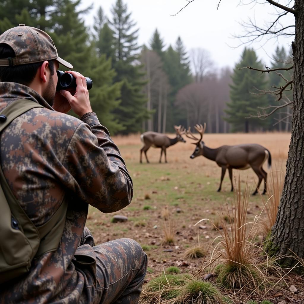 Hunter observing deer in a fall food plot