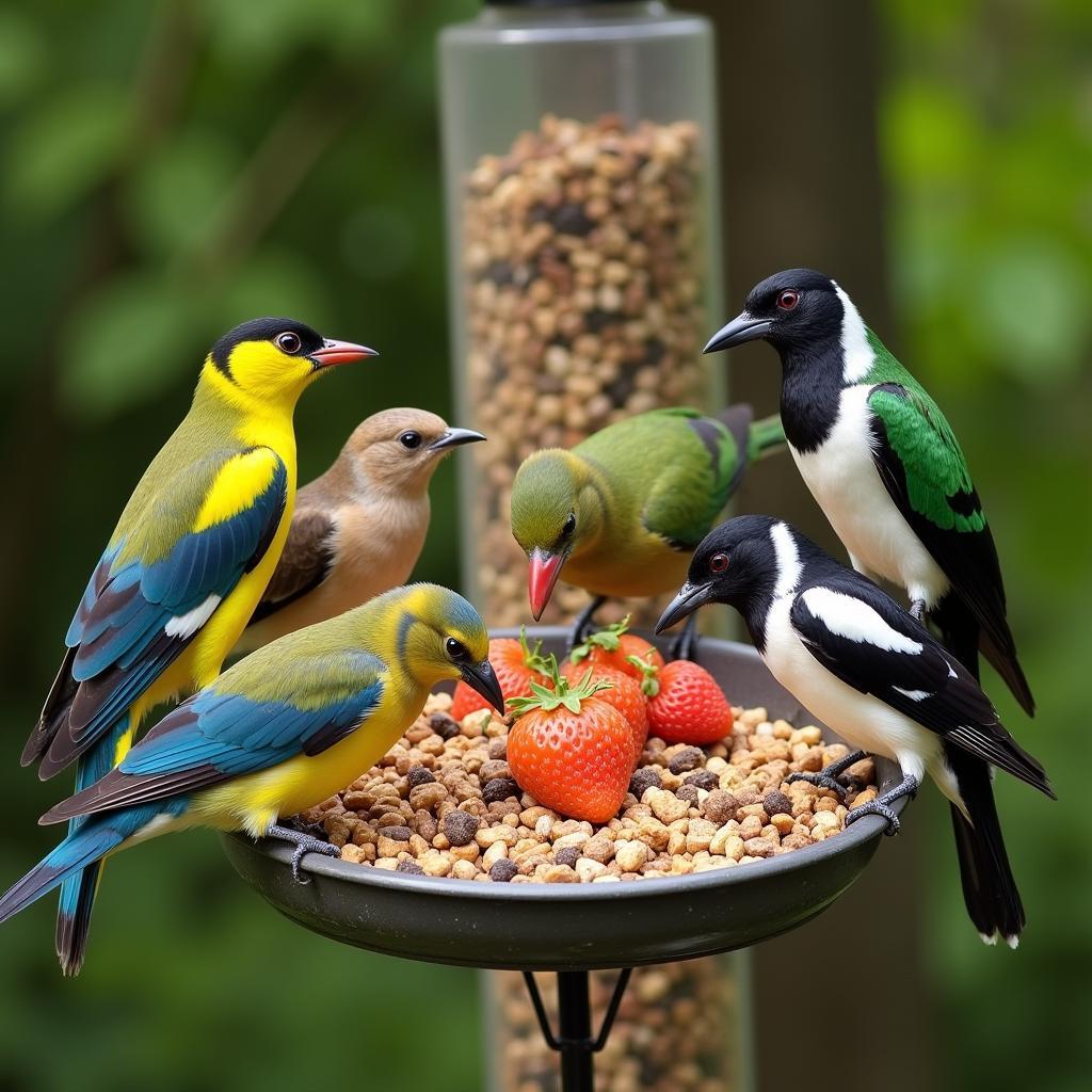 Colorful Iberian Birds Feasting