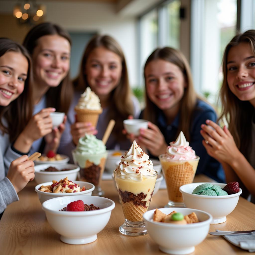 Teenagers Enjoying Ice Cream Sundaes