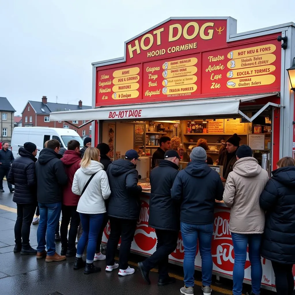 An Icelandic hot dog stand with a line of eager customers