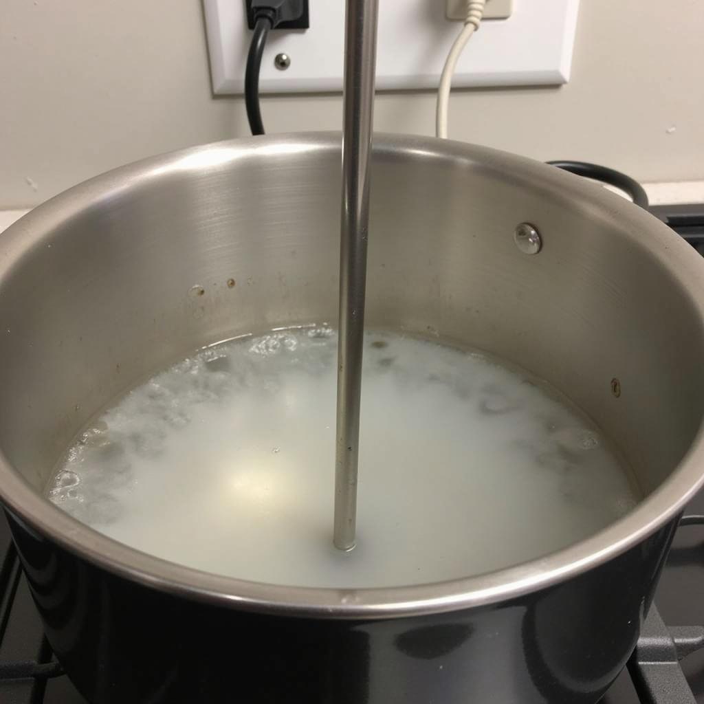 Immersion heater submerged in a pot of water