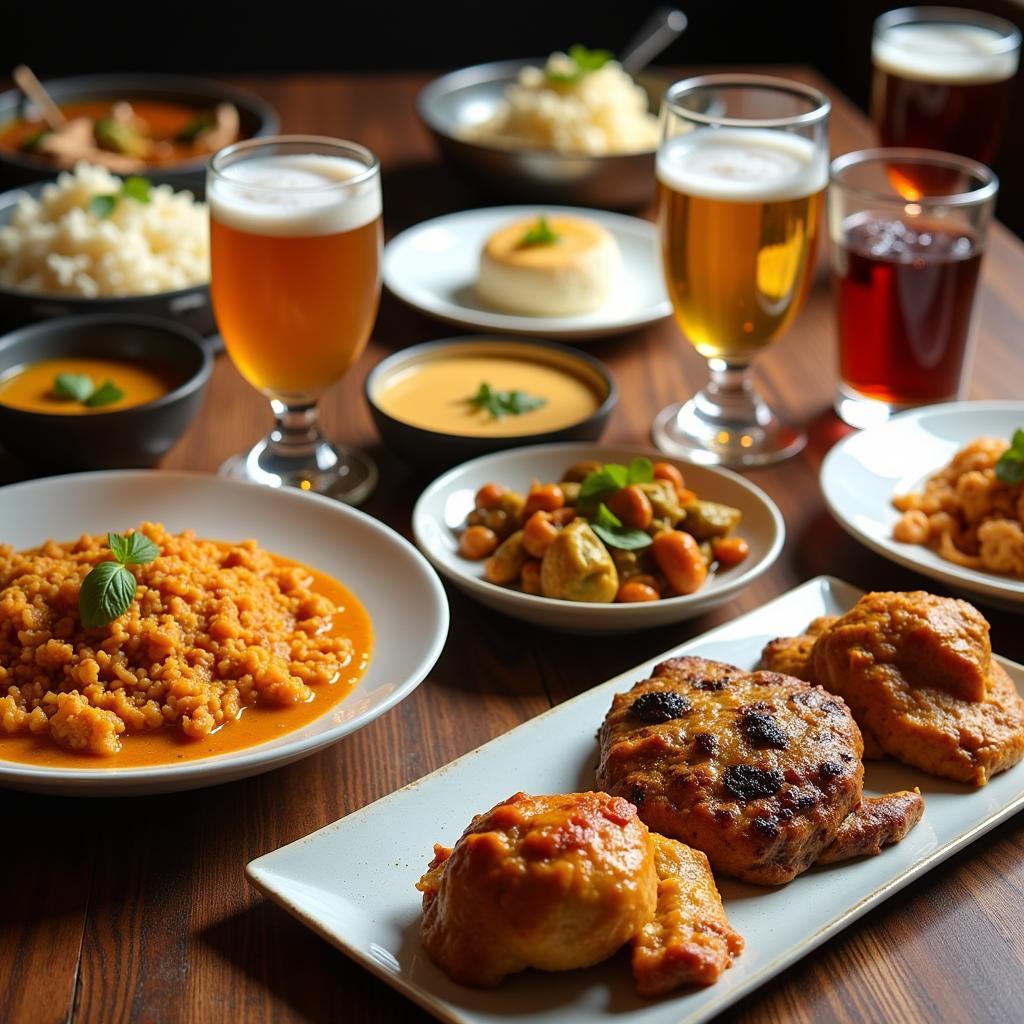 A selection of Indian dishes and beverages