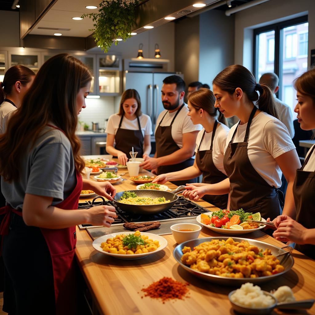 Indian food cooking class in session in New York City