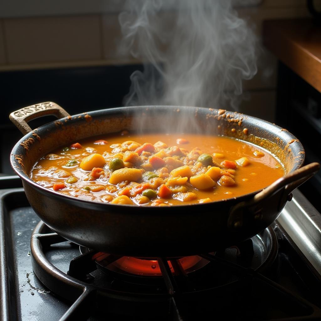 A traditional Indian kadai, used for cooking curries and stir-fries.