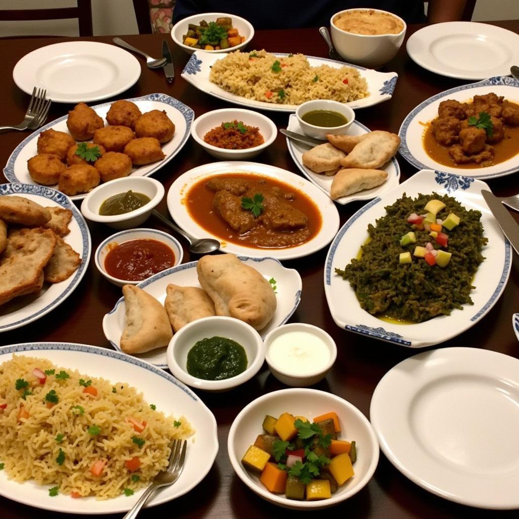 A colorful spread of various Indian dishes perfect for a potluck