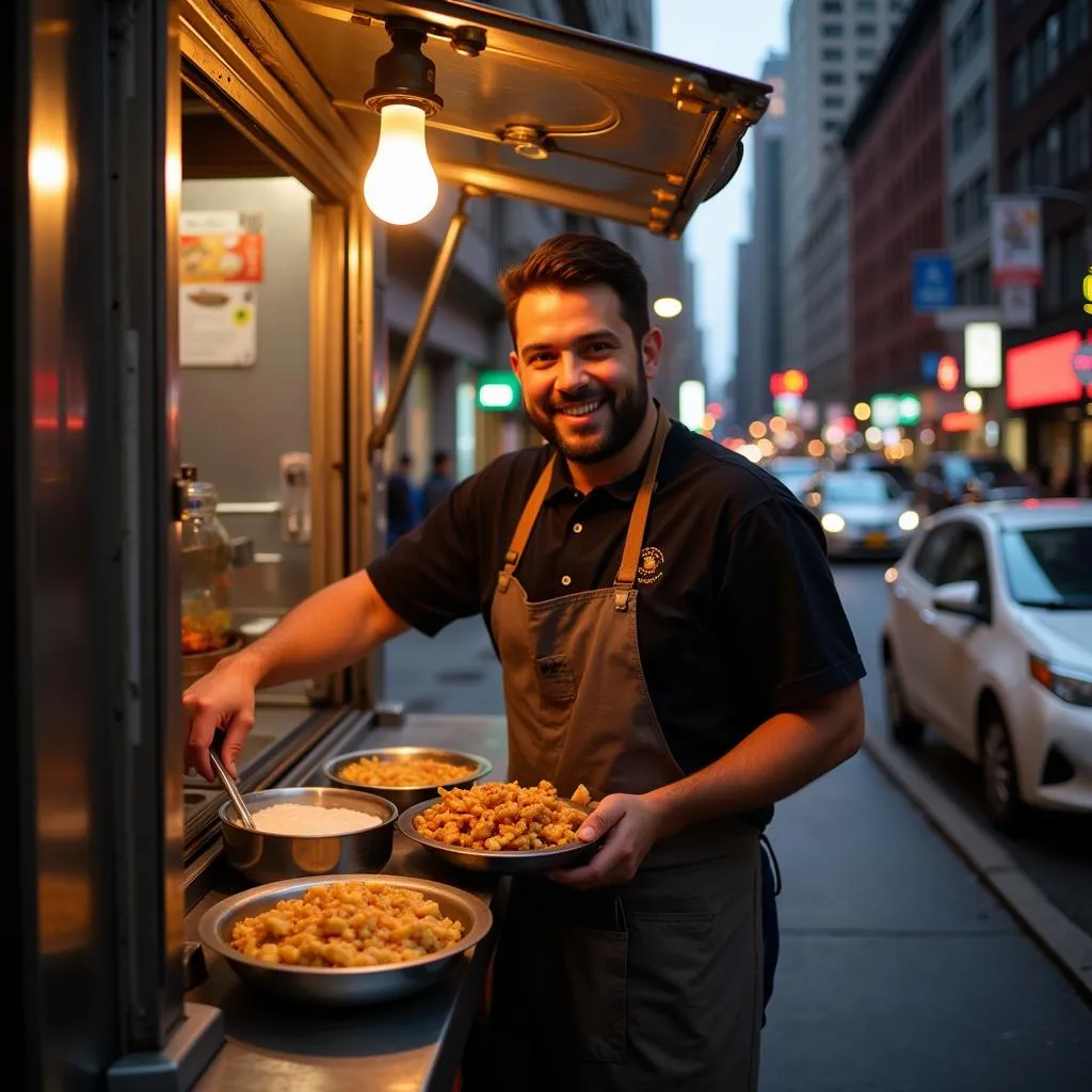 Indian food truck owner preparing food in NYC