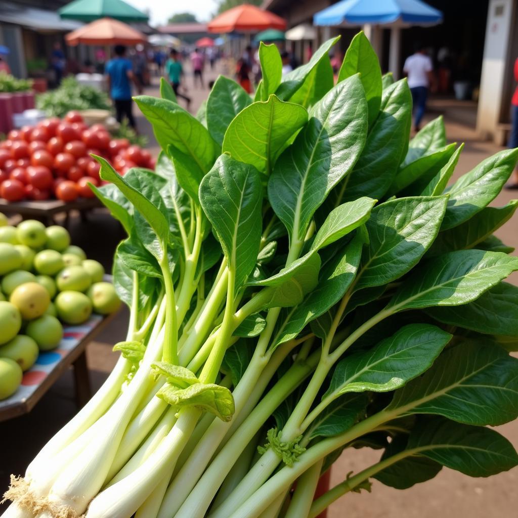 Freshly harvested kangkung at a local market in Indonesia