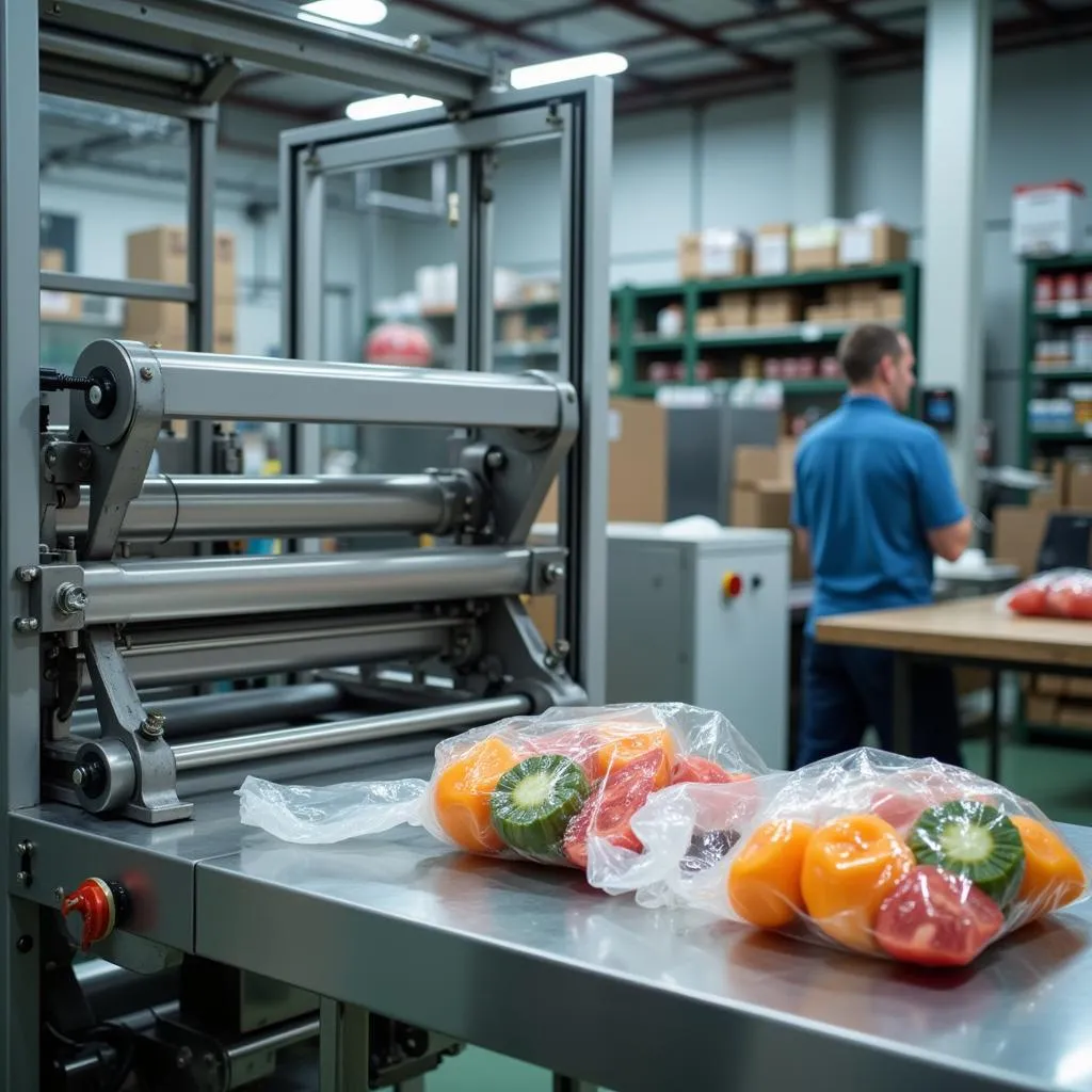 Industrial Shrink Wrap Machine in a Food Production Facility