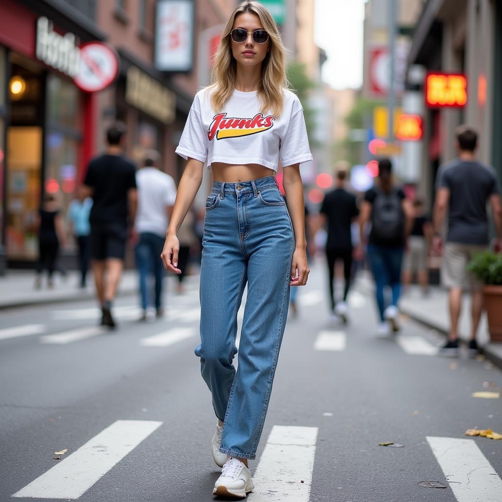 Fashion influencer rocking a junk food cropped tee