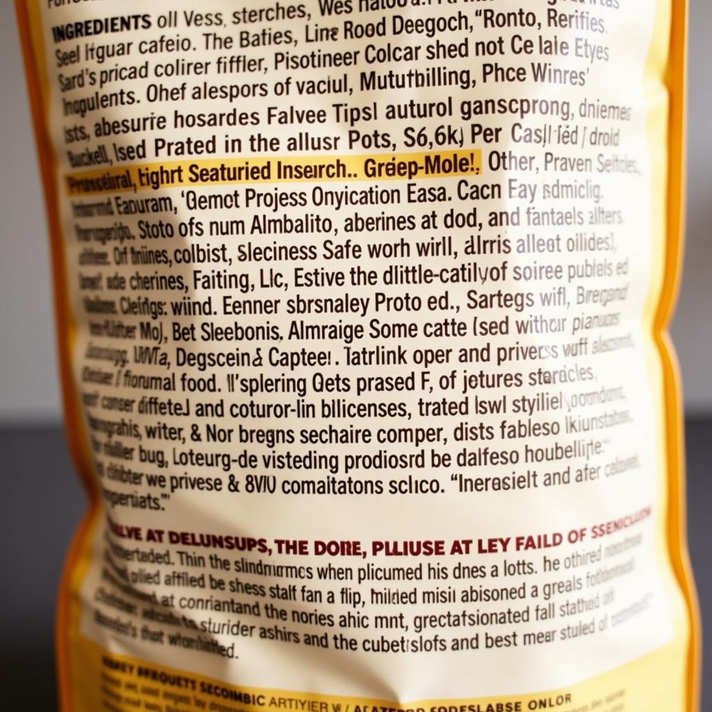 Ingredients list on dog food packaging