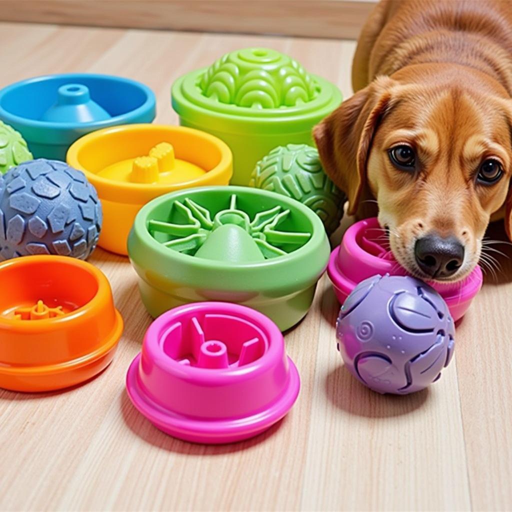 Variety of interactive dog food toys