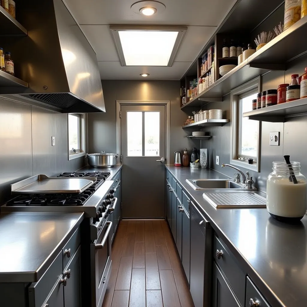 Inside View of a Mini Food Trailer Kitchen