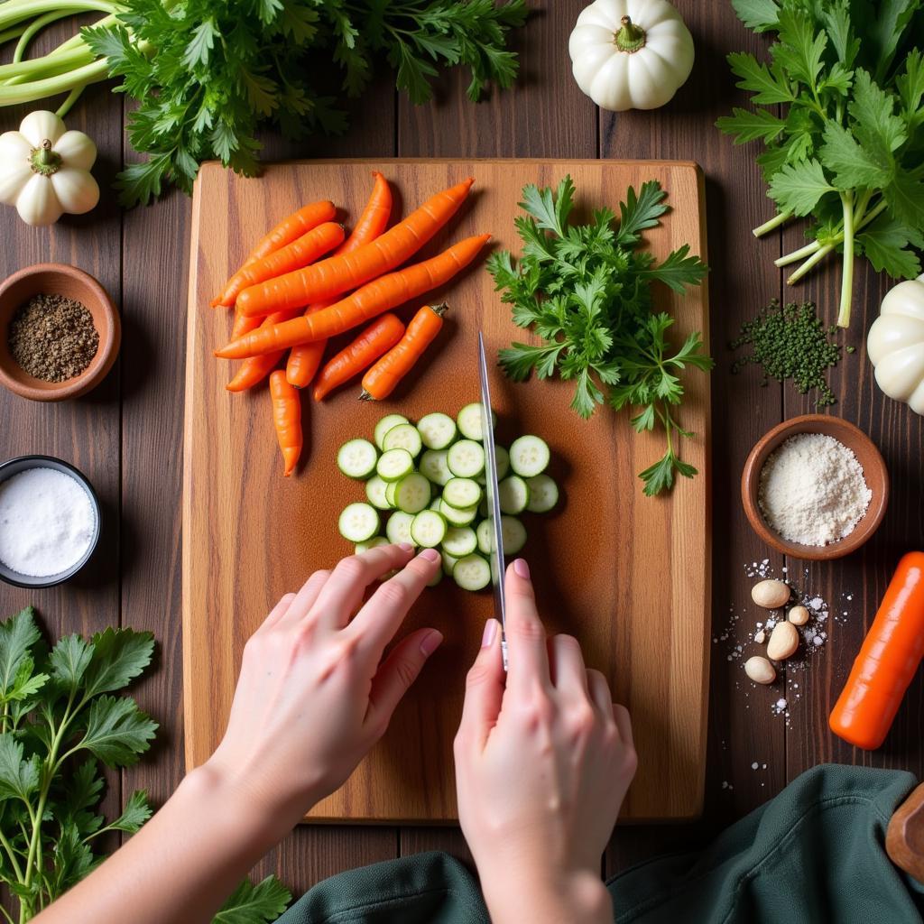 Preparing a home-cooked meal with fresh ingredients