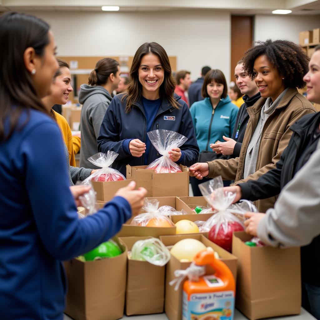 Volunteers at the Irving Food Pantry distributing groceries.