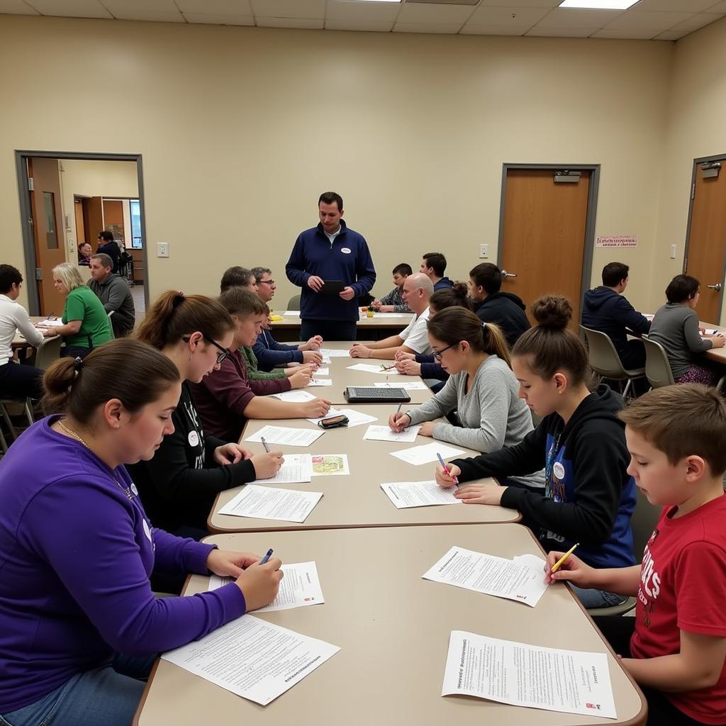 Individuals registering for assistance at the Irving Food Pantry.