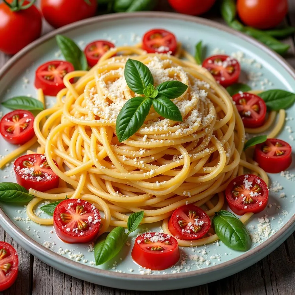 Italian pasta platter with fresh ingredients