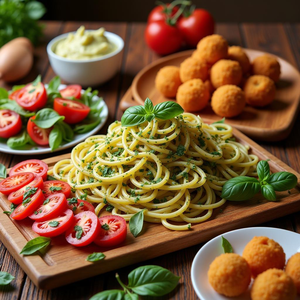 An assortment of Italian dishes arranged on a platter, ready for delivery