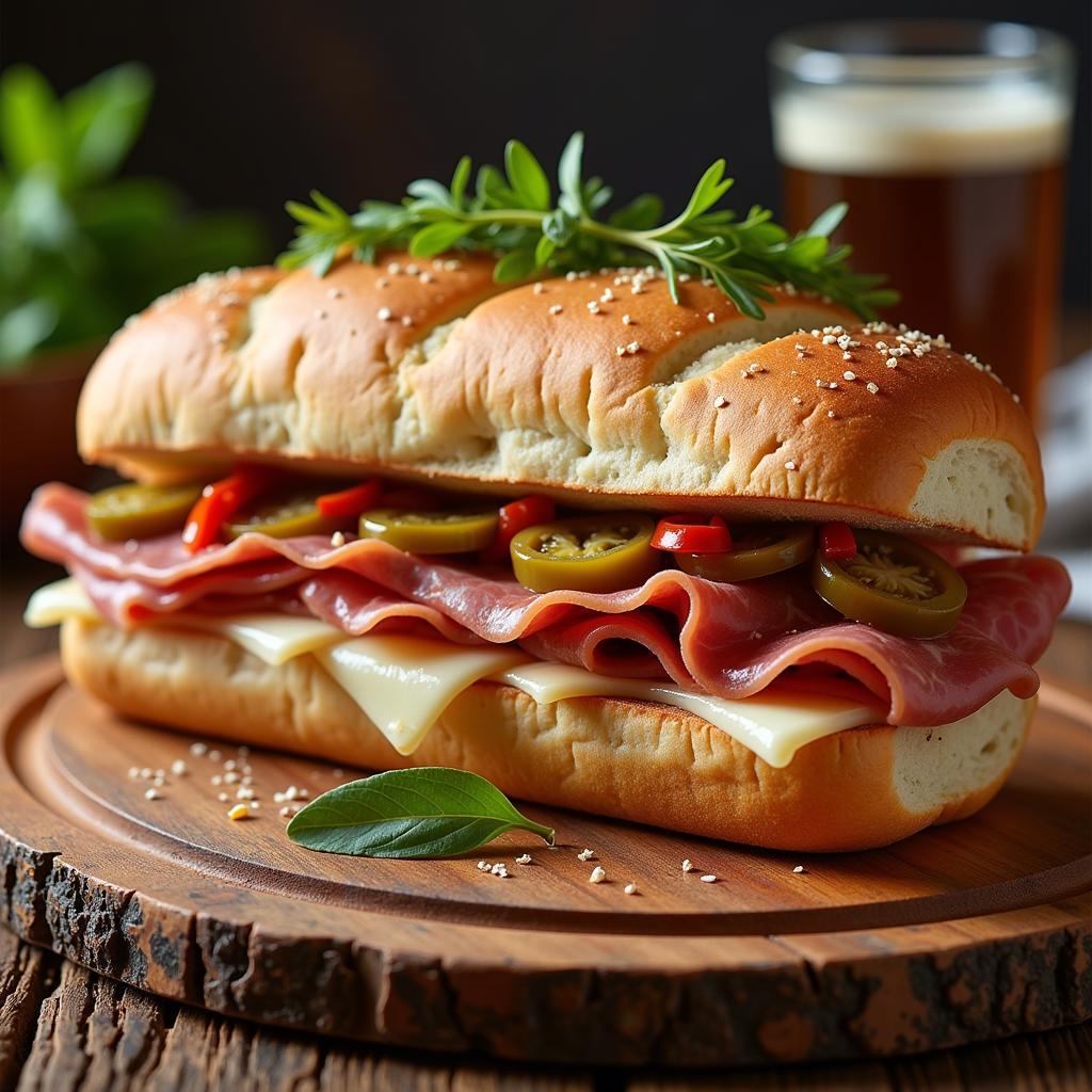 Italian Torpedo Sandwich on Wooden Cutting Board