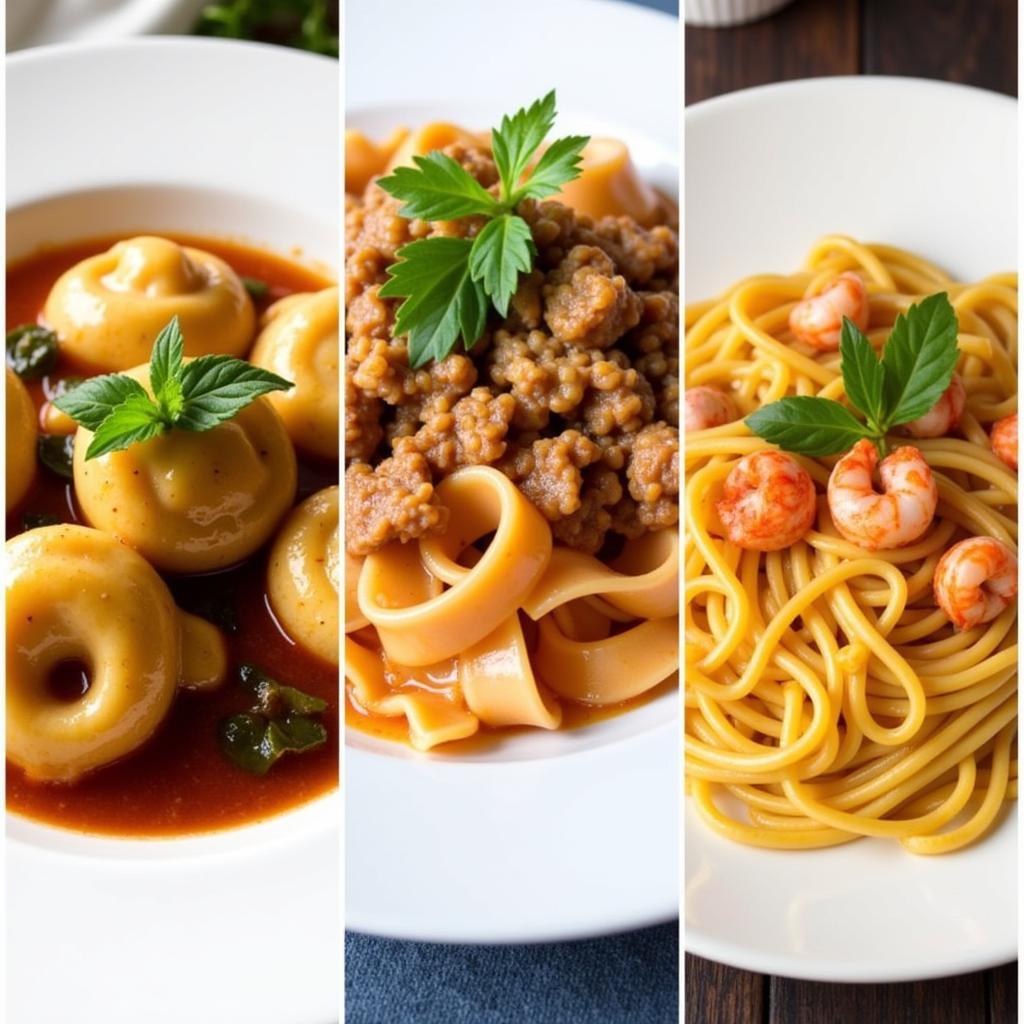 A selection of Italian pasta dishes served at a wedding reception