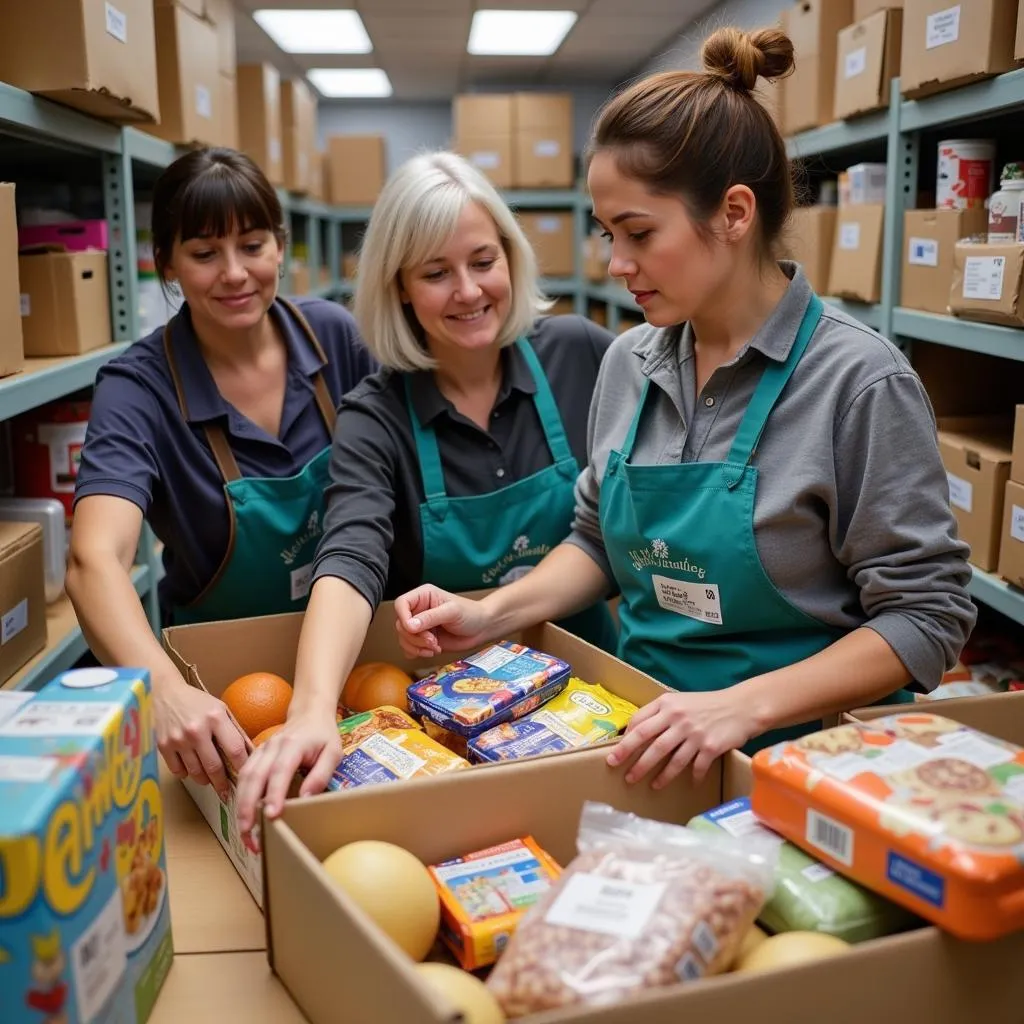 Volunteers at Jacobson Food Pantry sorting food donations