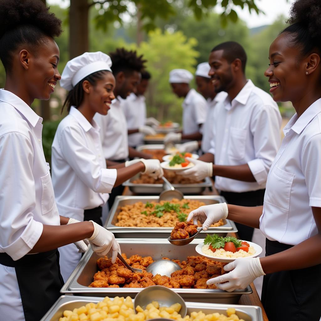 Jamaican Catering Staff Serving Guests