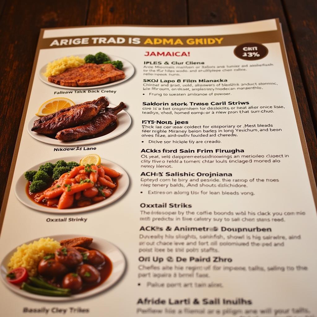 A menu featuring a variety of authentic Jamaican dishes