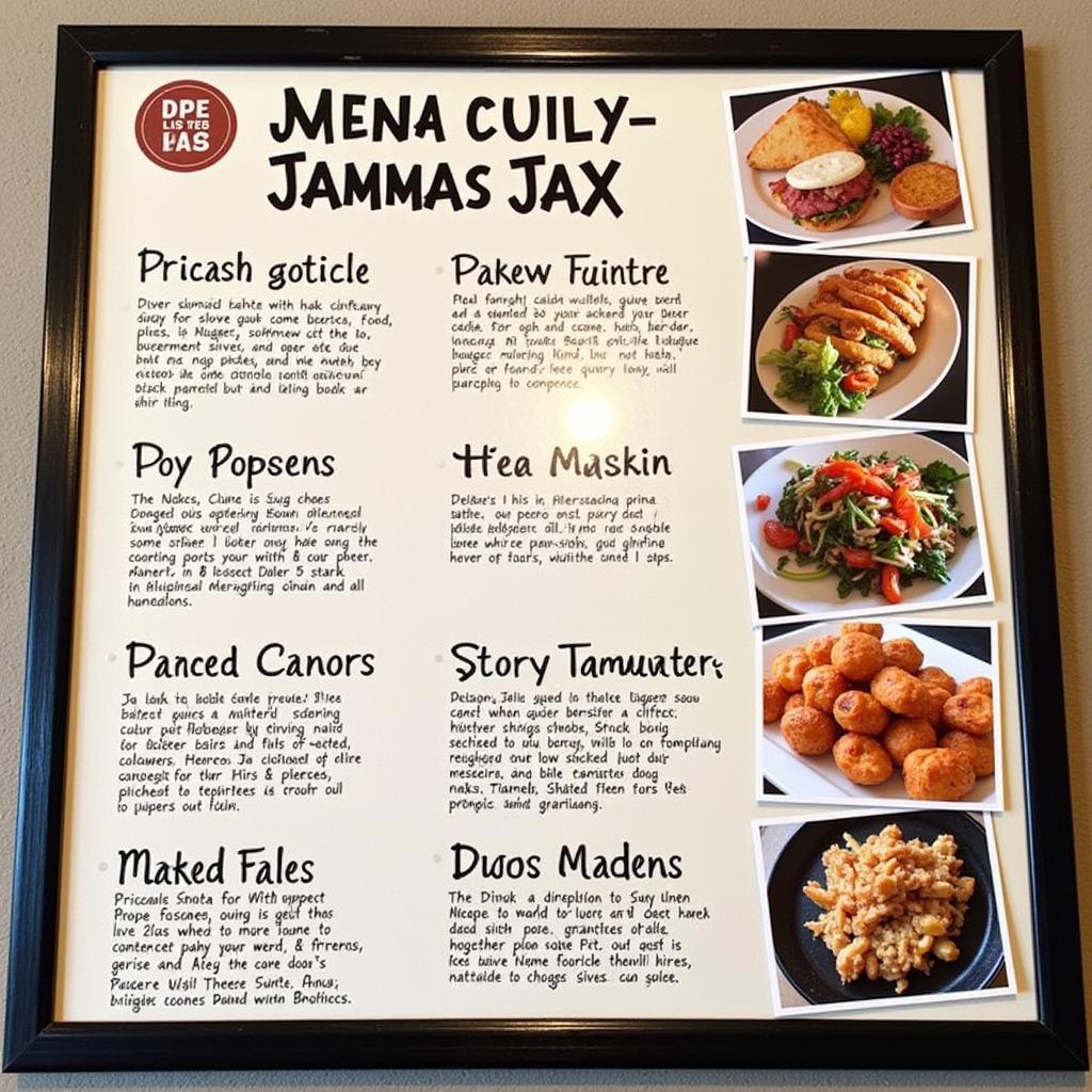 Jammas Jax food truck menu board showcasing their daily specials, featuring colorful images of their dishes and handwritten descriptions.