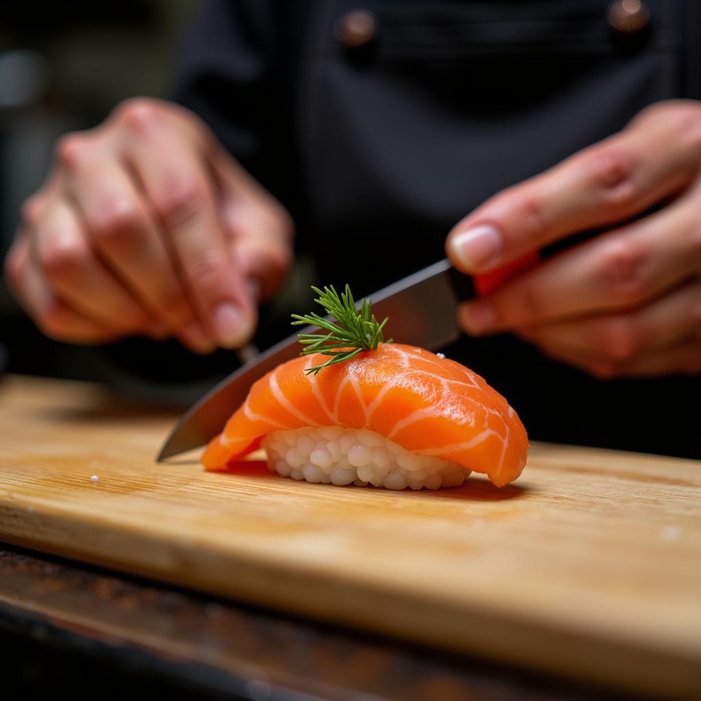 Japanese Sushi Chef Preparing Nigiri with Precision