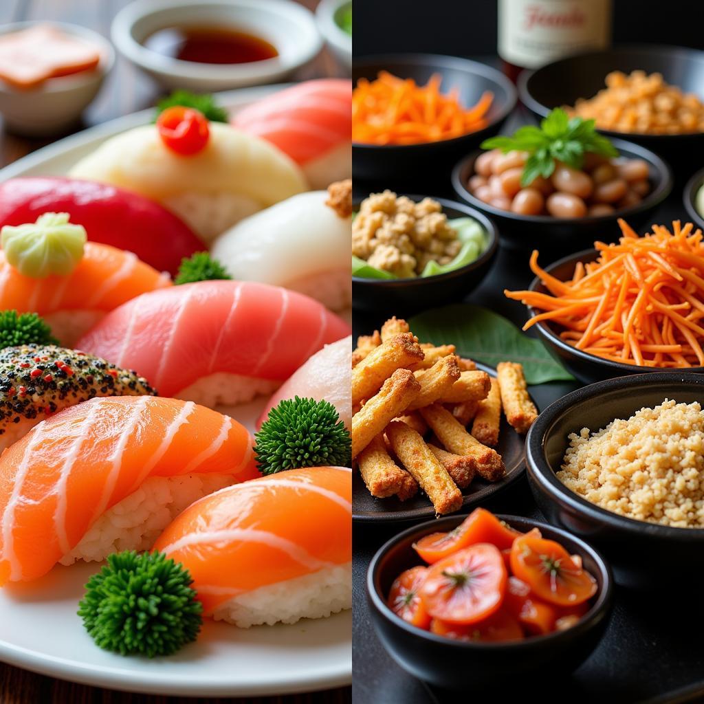 A Vibrant Platter of Japanese and Korean Dishes