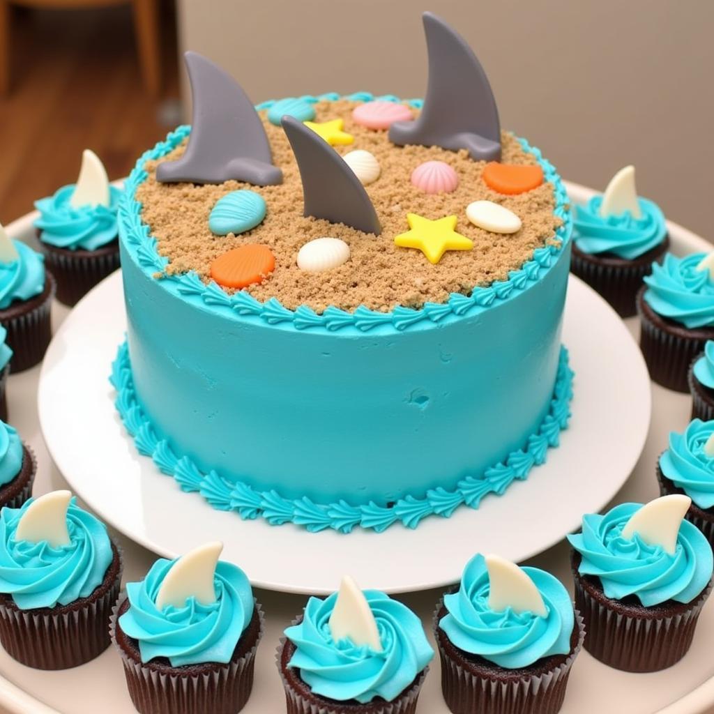 Jaws Themed Desserts: Shark Fin Cupcakes and Beach Scene Cake