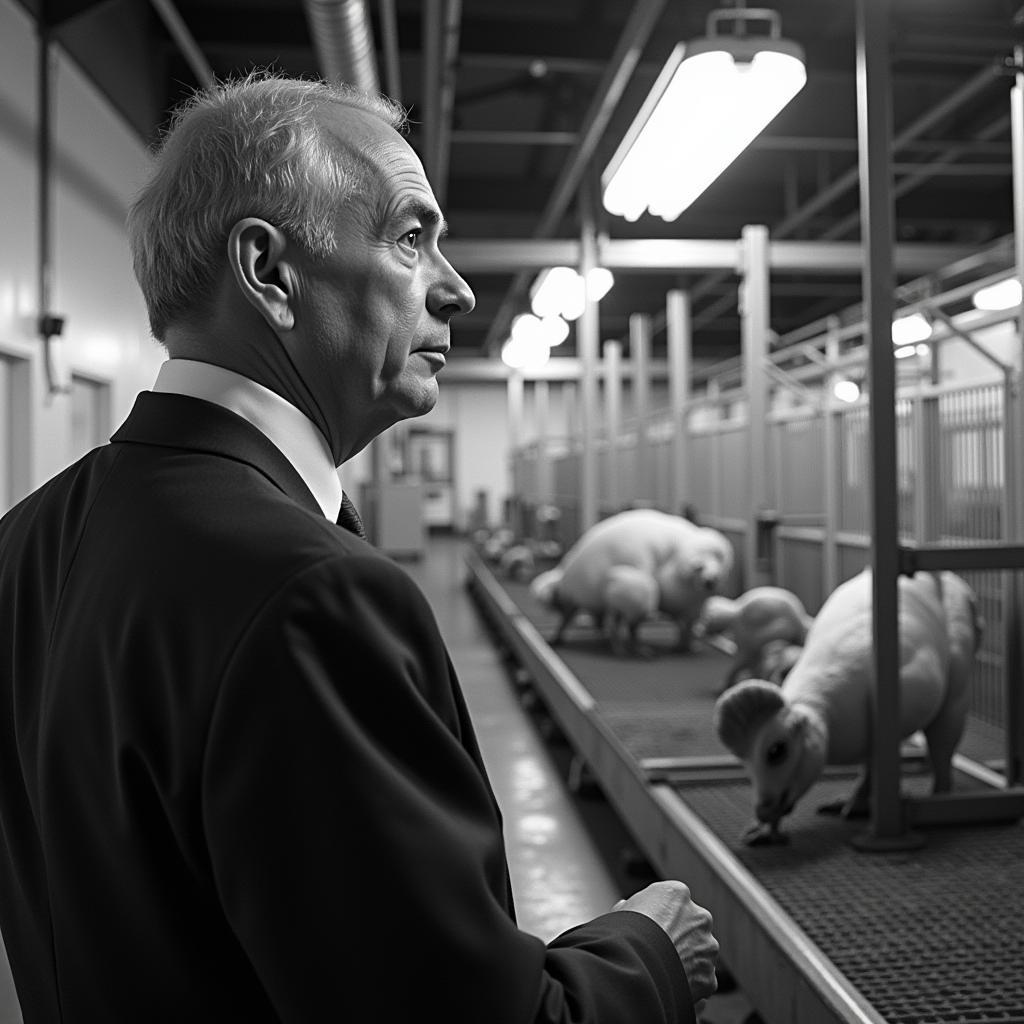 Joe Lloyd Tyson inspecting the modernized processing plant.