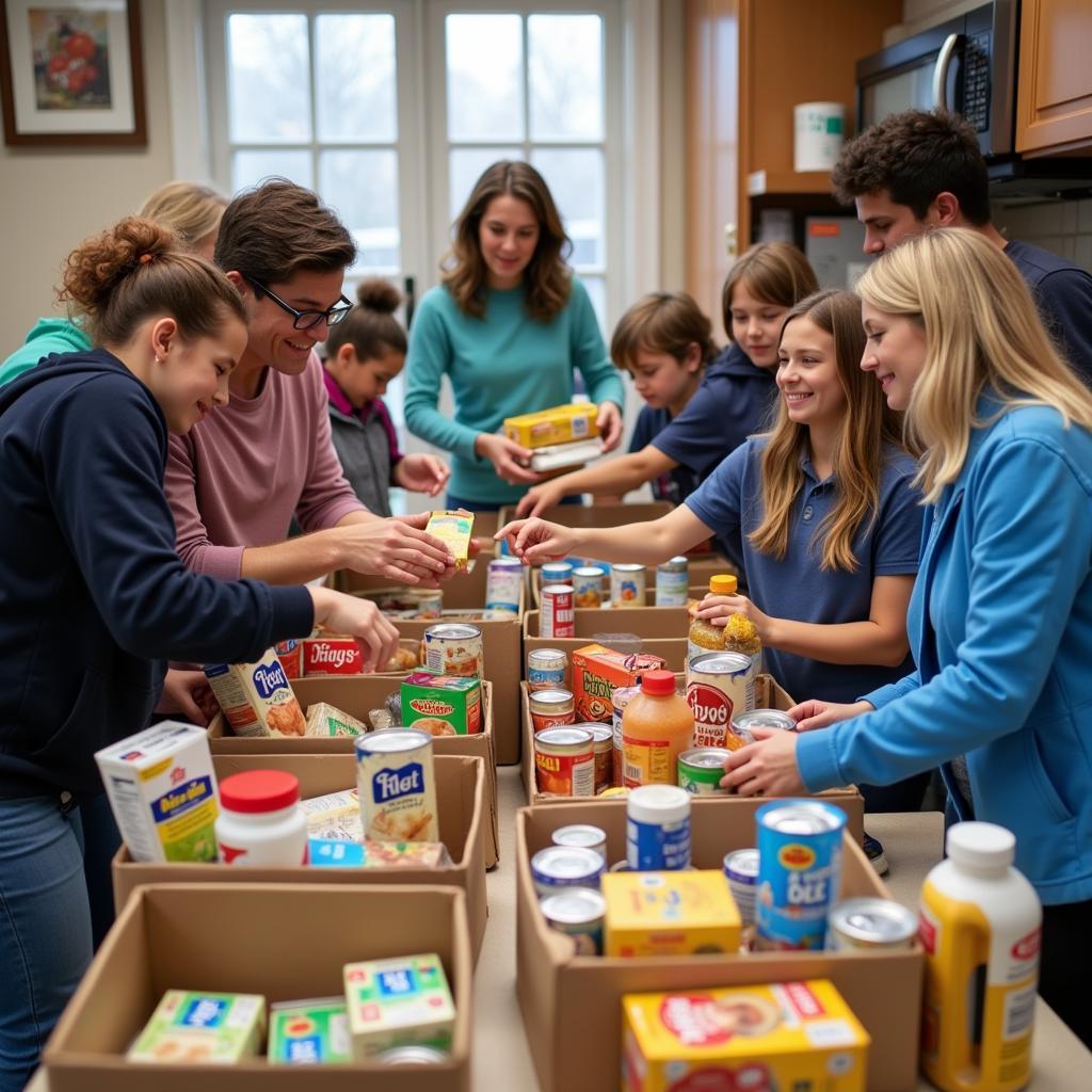 Community members participating in a food drive for Johnston County food pantries