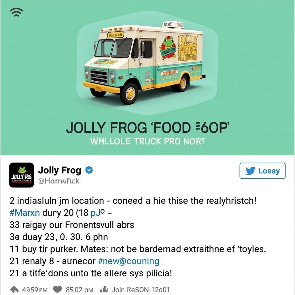 Jolly Frog Food Truck social media post announcing their location for the week.