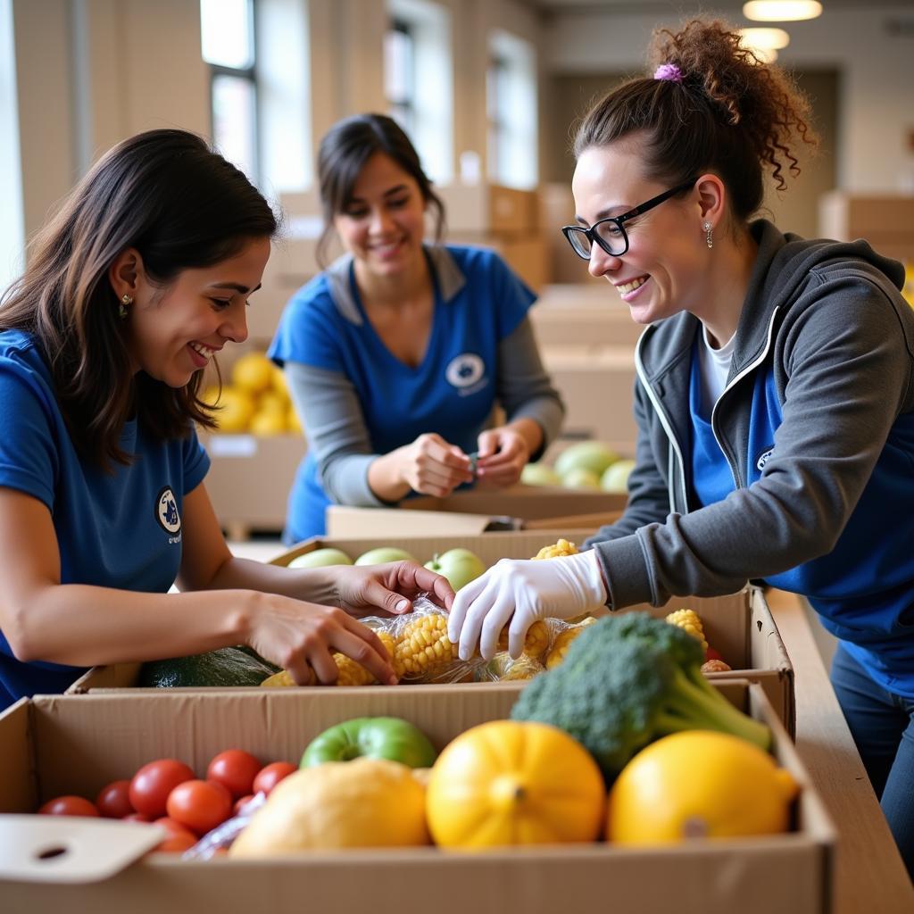 Volunteers sort food donations at Jubilee Food Pantry