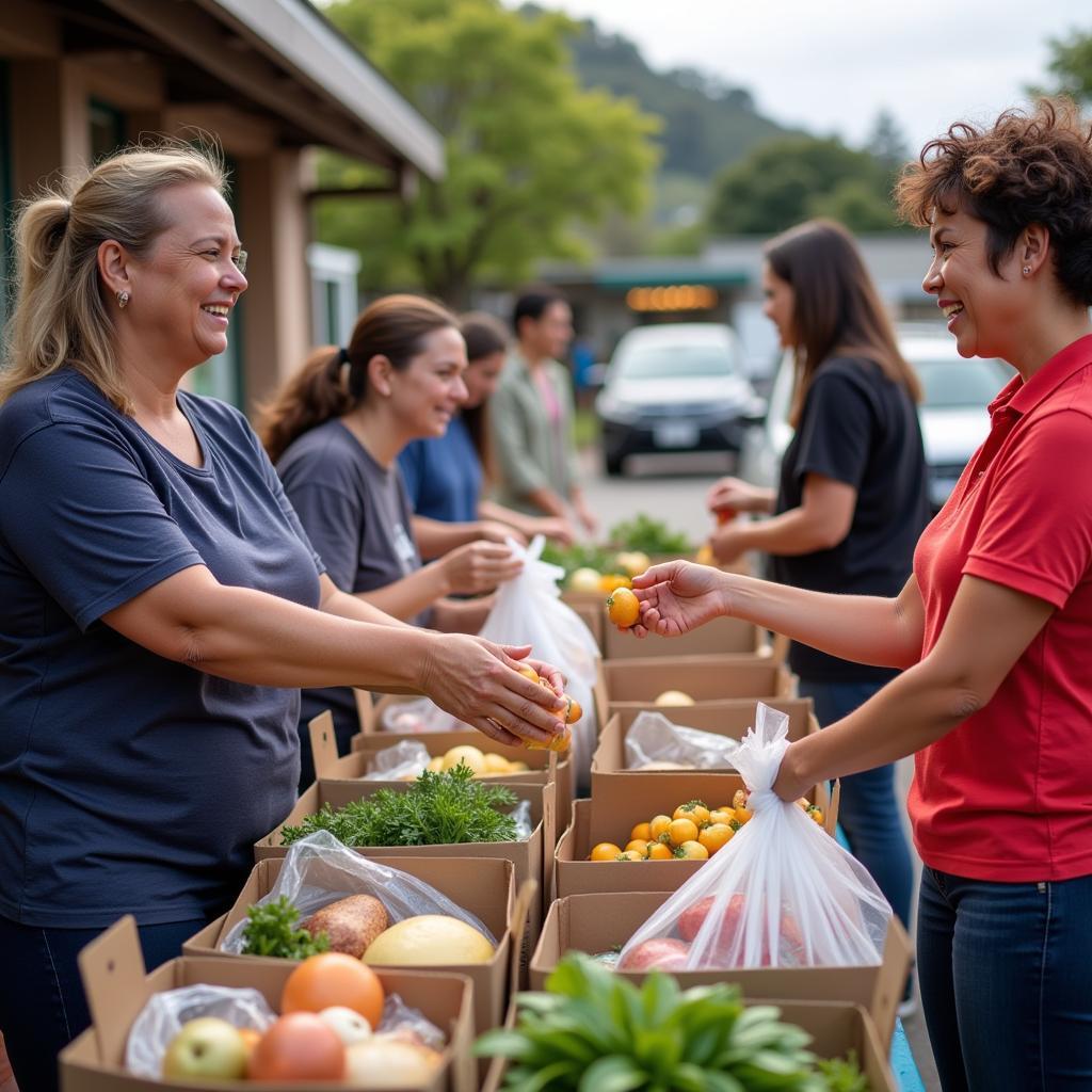 Volunteers distributing food at Kalihi Union Church Food Pantry