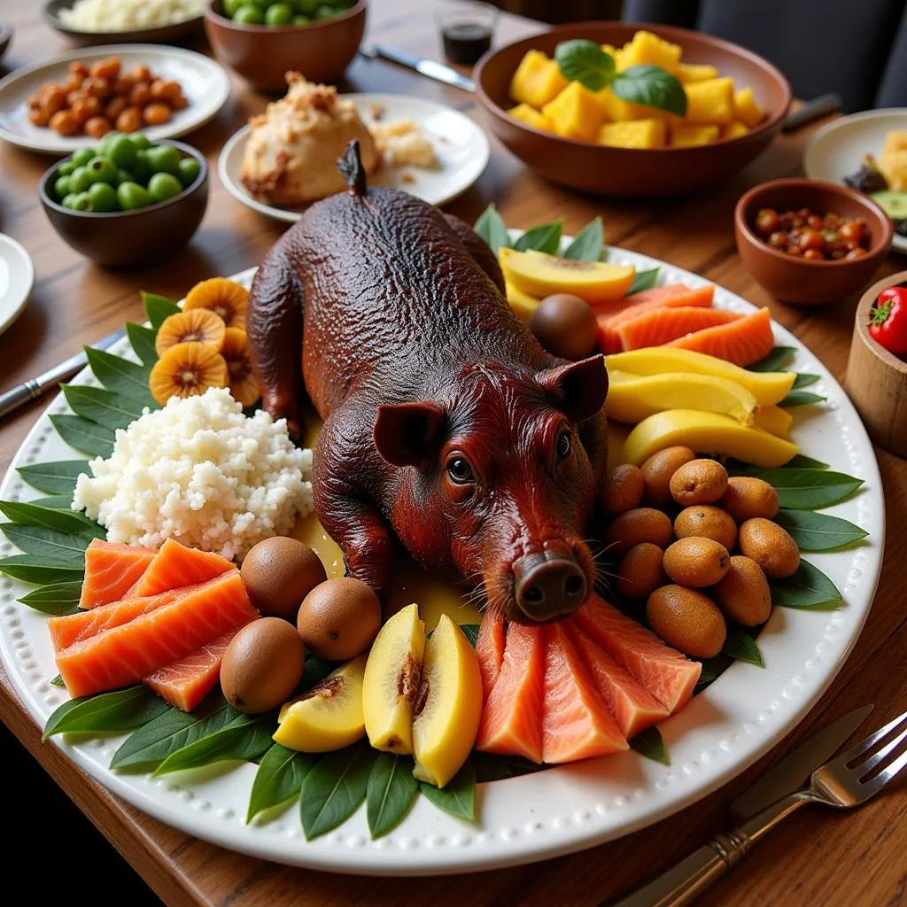 A Traditional Kalua Pig Feast with Polynesian Sides