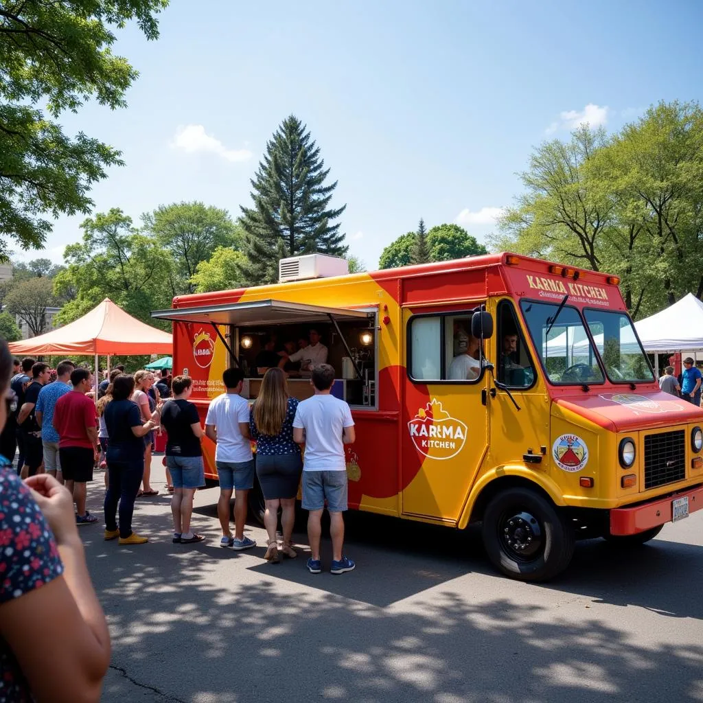 Vibrant Karma Kitchen Food Truck at a bustling food festival