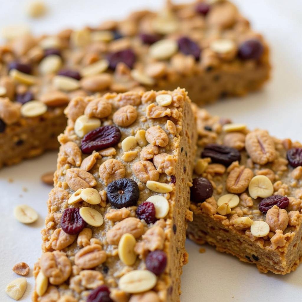 Close-up of a Kate's Real Food Granola Bar, showcasing the visible nuts, seeds, and fruits.