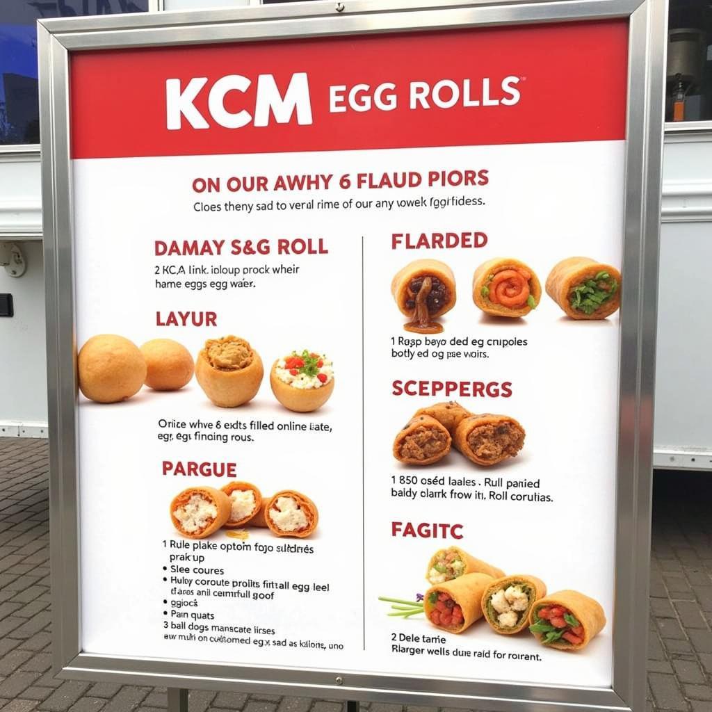 Close-Up of KCM Egg Rolls Menu with Various Egg Roll Options