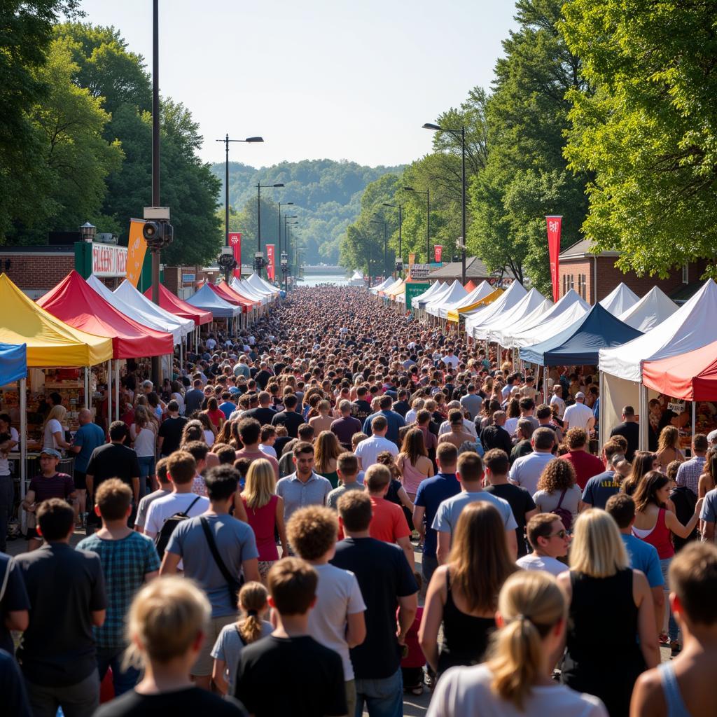 Crowds enjoying food and live music at a Kentucky food festival