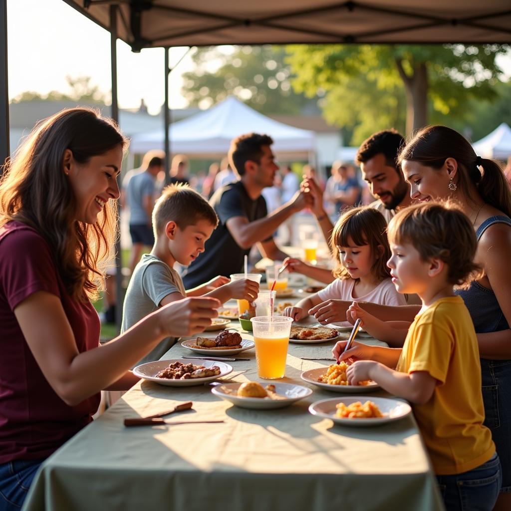 Families enjoying a Kentucky food festival with children's activities.